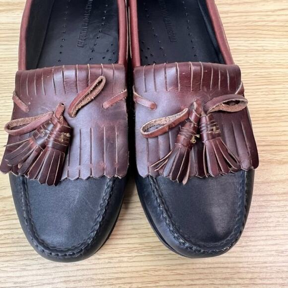 Johnston & Murphy Shoes Men 10 Leather Tassel Loafers Dress Shoe Two Tone - Picture 12 of 13